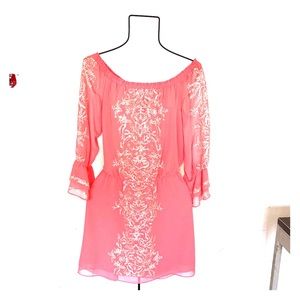 Pink and silver Embroidery boho dress